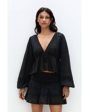 Pull&Bear Plumetis-Bluse Mit Ballonärmeln - Schwarz