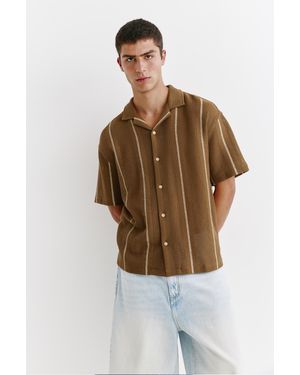 Pull&Bear Striped Short Sleeve Shirt - Brown