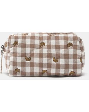 Pull&Bear Croissant Gingham Wash Bag - Brown