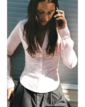Pull&Bear Fitted Gathered Poplin Shirt - Black