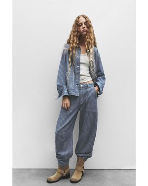 Pull&Bear Striped Balloon Jeans - Blue