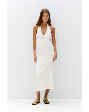 Pull&Bear Swiss Embroidery Midi Dress - White