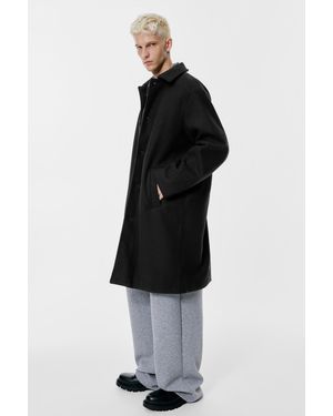 Pull&Bear Long Felt Texture Coat - Black
