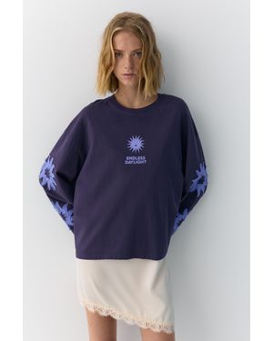 Pull&Bear Sun Graphic T-Shirt - Blue
