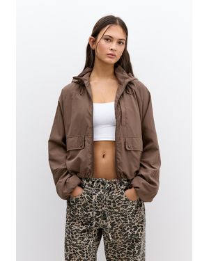 Pull&Bear Short Lightweight Jacket With Hood - Brown