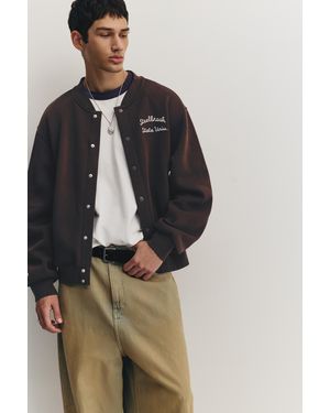 Pull&Bear Embroidered Varsity Jacket - Brown