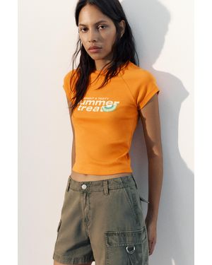 Pull&Bear T-Shirt Mit Frucht-Print - Orange