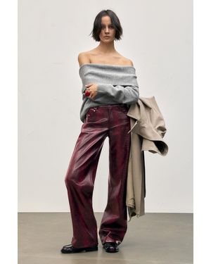 Pull&Bear Straight-Leg Crocodile Leather Effect Trousers - Red