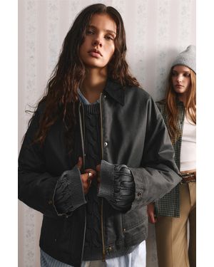 Pull&Bear Waxed Corduroy Collar Jacket - Black