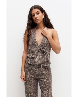 Pull&Bear Leopard Top With Open Back - Brown