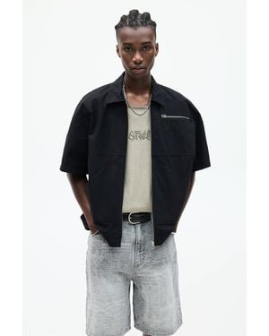 Pull&Bear Short Sleeve Stwd Jacket With Pockets - Black