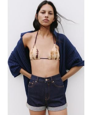 Pull&Bear Mom Fit Denim Shorts With Turn-Up Hems - Blue