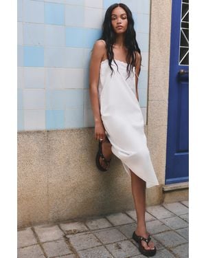 Pull&Bear Midi Dress With Swiss Embroidery - Blue