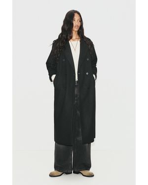 Pull&Bear Long Double-Breasted Cloth Coat - Black