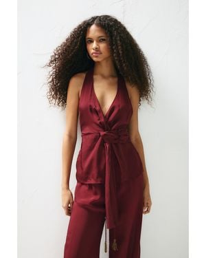 Pull&Bear Wrap Halter Top With Knot - Red