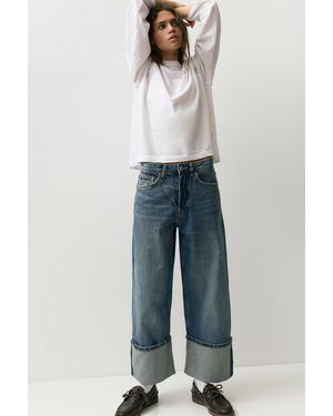 Pull&Bear Loose Straight-Leg Jeans With Turn-Up Hems - Blue