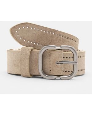 Pull&Bear Faux Suede Belt With Holes - Natural