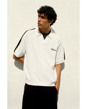 Pull&Bear Embroidered Raglan Sleeve Polo Shirt - Natural