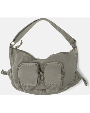 Pull&Bear Canvas Half-Moon Shoulder Bag - Grey