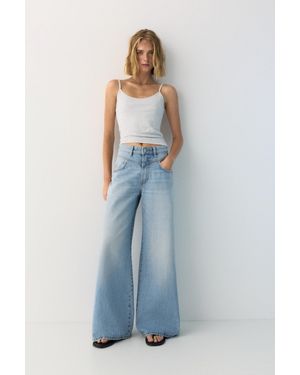 Pull&Bear Super Wide-Leg Jeans With Seams - Blue