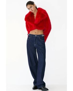 Pull&Bear Faux Fur Jacket - Red