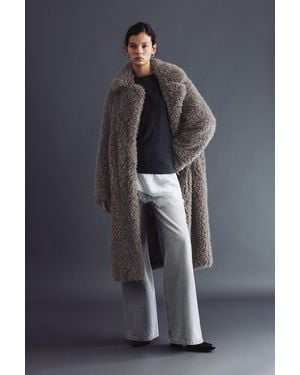 Pull&Bear Long Faux Fur Coat - Blue
