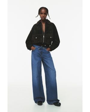 Pull&Bear Wide Leg Jeans Mit Überkreuztem Bund - Blau