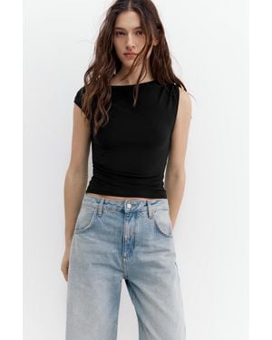 Pull&Bear Gathered Asymmetric Top - Black