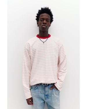 Pull&Bear Striped Long-Sleeve T-Shirt - Pink