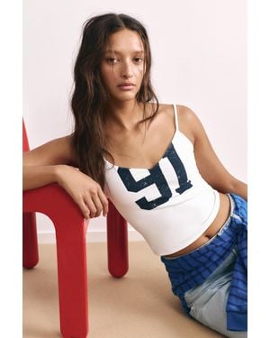 Pull&Bear Number Graphic Strappy Top - White