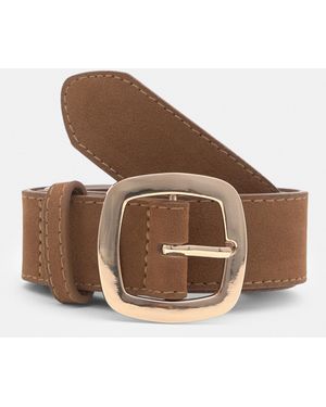 Pull&Bear Faux Suede Belt With Rounded Buckle - Brown