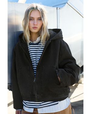 Pull&Bear Hooded Zip-Up Jacket - Black