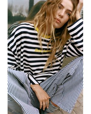 Pull&Bear Striped T-Shirt With Contrast Embroidery - Black