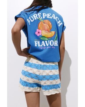 Pull&Bear Peach Graphic T-Shirt - Blue