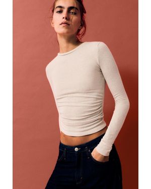 Pull&Bear Soft-Touch Gathered T-Shirt - Natural