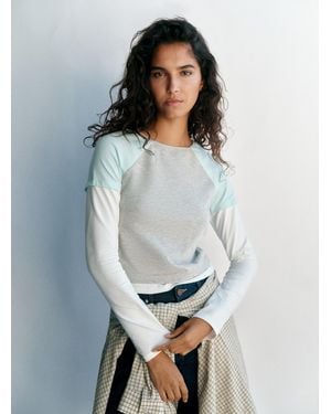 Pull&Bear T-Shirt Mit Doppelten Raglanärmeln - Weiß