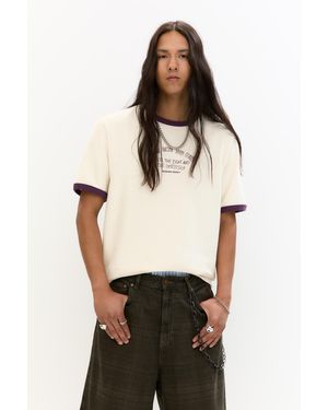 Pull&Bear T-Shirt With Embroidered Slogan - Natural