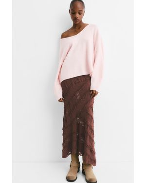 Pull&Bear Lace Midi Skirt - Brown