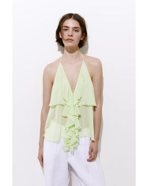 Pull&Bear Halter Neck Ruffle Top - White