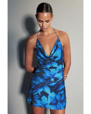 Pull&Bear Short Floral Strappy Dress - Blue