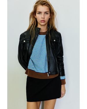 Pull&Bear Striped Contrast-Neck Jumper - Blue