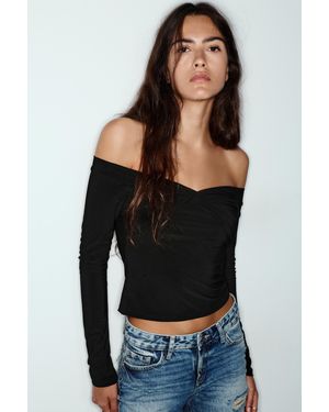 Pull&Bear Schulterfreies Oberteil Mit Knoten - Schwarz