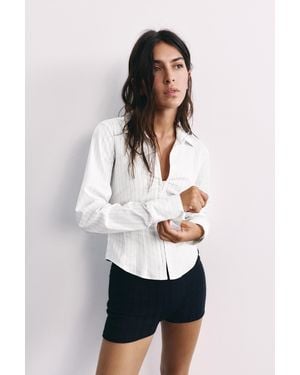Pull&Bear Fitted Long Sleeve Shirt - White