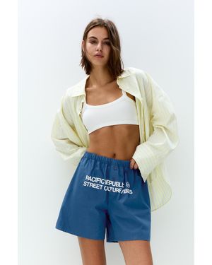 Pull&Bear Pyjama-Style Bermuda Shorts With Graphic - Blue