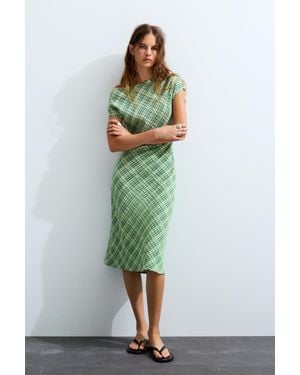 Pull&Bear Asymmetric Checked Midi Dress - Green