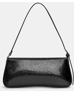 Pull&Bear Faux Patent Finish Shoulder Bag - Black