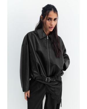 Pull&Bear Leather Effect Balloon Jacket - Black