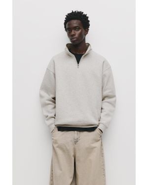 Pull&Bear Basic Quarter-Zip Sweatshirt - Natural