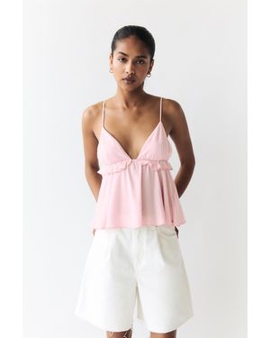Pull&Bear Ruffled Linen Blend Top - Multicolour