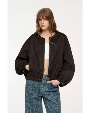 Pull&Bear Faux Suede Balloon Bomber Jacket - Black